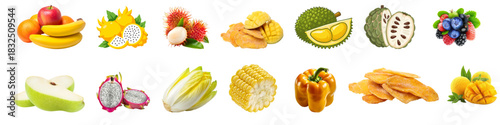 Vibrant assortment of fresh tropical fruits and vegetables for healthy food concept