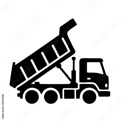 Black silhouette of a dump truck unloading soil, clean sharp edges