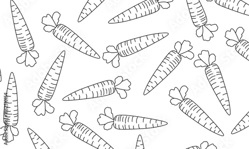 Seamless Carrot Vector Pattern. Outline Carrots Seamless Background. Linear Vegetable Pattern for Packaging and Fabric.
