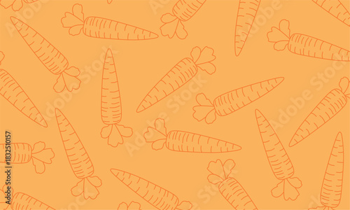 Seamless Carrot Vector Pattern. Outline Carrots Seamless Background. Linear Vegetable Pattern for Packaging and Fabric.