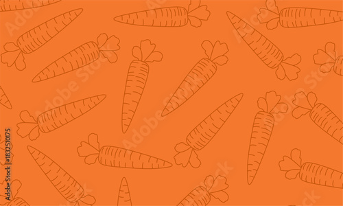 Carrot Seamless Pattern. Outline Carrots on Orange Background. Perfect for food packaging, organic branding, kitchen textiles, wallpaper, wrapping paper
