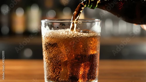 Wallpaper Mural Pouring Cola Soft Drink with Ice Cubes into a Glass, A Classic Refreshment Action Shot. Torontodigital.ca