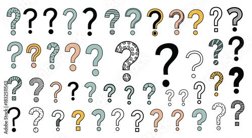A visually intriguing collection of diverse question marks each representing curiosity and inquiry.