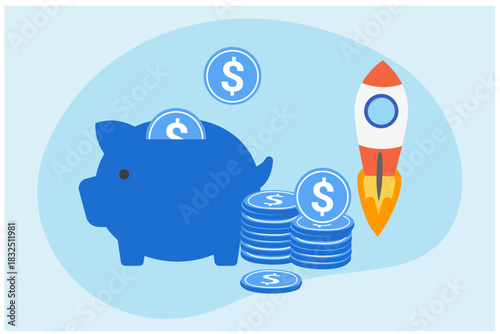 Saving money, growth, financial success, profit, investment return, vector illustration
