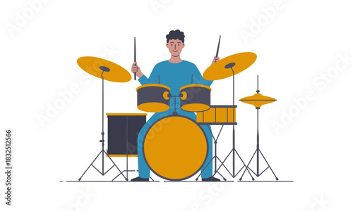 Energetic drummer playing with passion and skill, great for music lessons, band promotions or concert posters, originally a scalable vector graphic