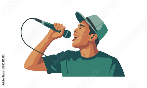 Expressive singer with microphone, an energetic performance full of passion and style, ready for your music, culture, or entertainment project needs