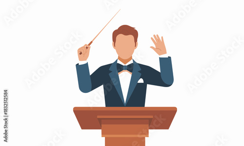 Dynamic orchestra conductor leading with passion and precision, bringing music to life through expressive gestures in a concert hall performance