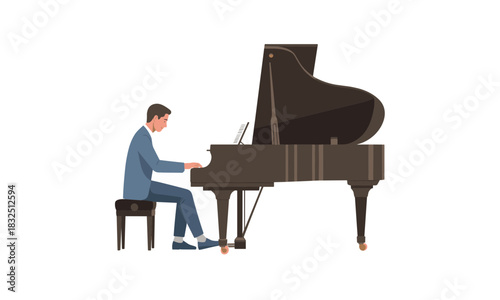Elegant pianist plays grand piano, bringing classical music to life with passion and artistry, perfect for music schools, concert halls, and artistic promotion