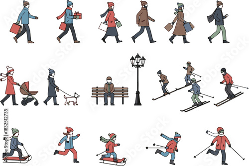 People enjoy winter activities in a park or recreational area scene