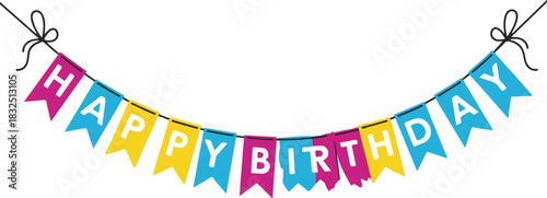 Colorful happy birthday banner decoration for festive celebrations vector illustration