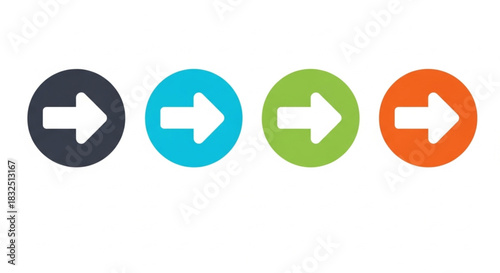 directional arrow icons in different colors gray, blue, green, and orange, displayed horizontally on a white background