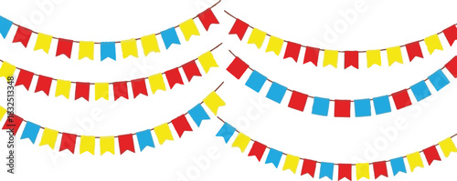 Colorful party flags and bunting creating a cheerful festive decoration backdrop