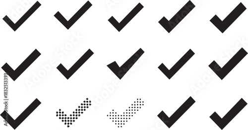 Collection of check mark icons in varying styles and arrangements