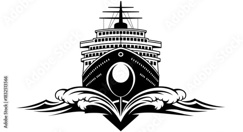 Bold Cruise Ship Front View Cutting Waves for Travel Agency Logo Design Adventure