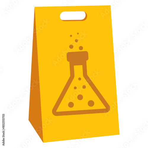 Caution sign featuring a laboratory flask icon on yellow. The sign indicates a potential hazard within the area