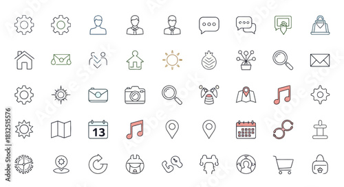 Collection of Linear Icons Representing Various Concepts and Functions