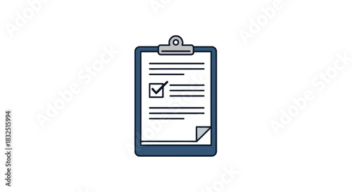 Stylized clipboard icon featuring a checked document, ideal for demonstrating compliance, survey completion, or project tracking