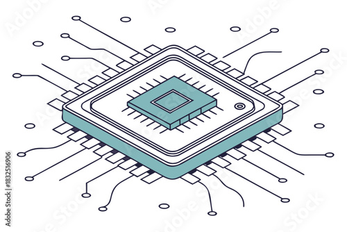 Modern Isometric Computer Chip Processing Technology Illustration