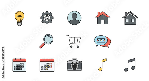 Flat line color icon set for web design and user interface. Vector collection of universal symbols for business and multimedia