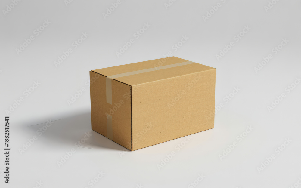 Fototapeta premium A clean, professional studio shot of a cardboard box with tape, perfect for packaging, delivery, or logistics-related content.