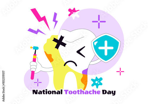 National Toothache Day Vector Illustration On February 9 Promoting Dental Hygiene To Prevent Pain Caused By Germs And Bacteria In Flat Background