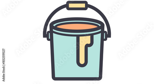 Illustration of a paint bucket with a handle and paint dripping down the side.