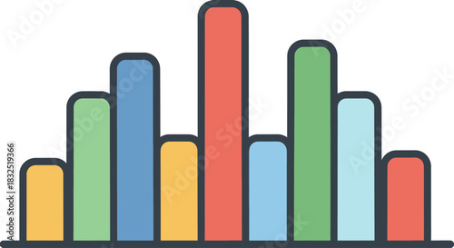 Colorful bar graph with varying heights, representing data or statistics.