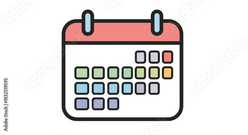 A colorful and simple vector icon of a calendar with marked dates.