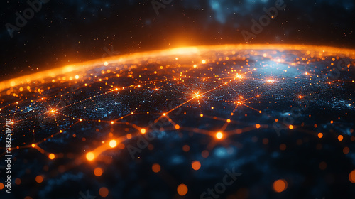 A captivating view of a glowing network representing global connectivity and advanced technology across the universe.