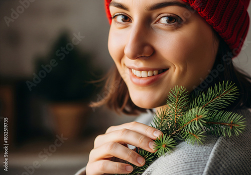 Smiling Latin Woman Thinking About Christmas Holiday