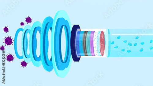 Futuristic blue liquid spills from a transparent cylindrical container