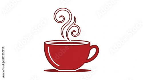 A simple red coffee cup with stylized steam rising perfect for morning beverage graphics and cafe branding