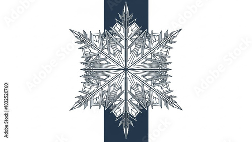 Intricate geometric snowflake design with sharp crystalline edges set against a contrasting dark blue and white background