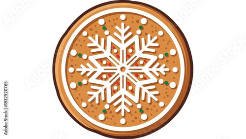 A festive snowflake gingerbread cookie decorated with white icing and colorful sprinkles perfect for holiday celebrations and winter themes