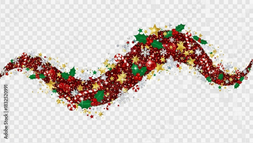 Festive christmas wave of glittering ornaments stars holly candy canes and snowflakes