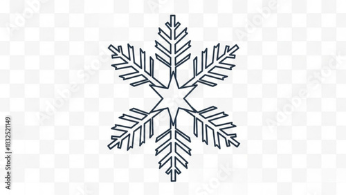 A simple elegant dark blue line art snowflake design on a transparent checkered background perfect for winter themes
