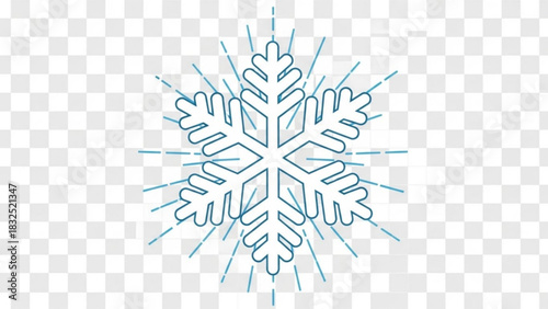 A stylized blue line art snowflake with radiating lines against a transparent checkered background symbolizing winter and cold