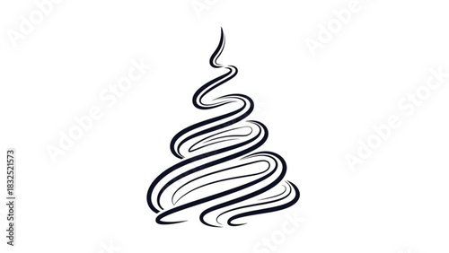 Elegant abstract christmas tree design with flowing dark lines on a white background evoking a sense of festive motion and minimalist holiday spirit
