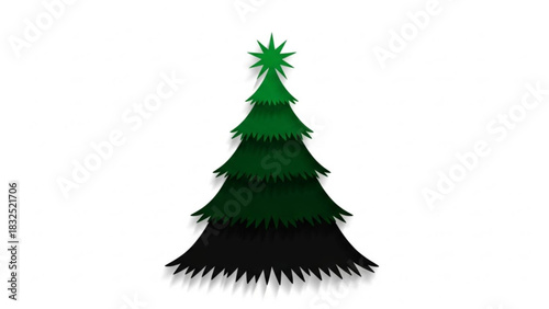 Stylized green christmas tree silhouette with a star topper and subtle shadow effect on a white background