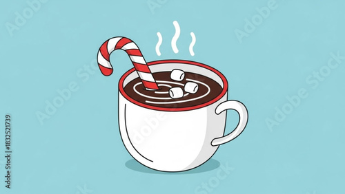 Cozy winter beverage a steaming cup of hot chocolate with marshmallows and a candy cane perfect for a cold day