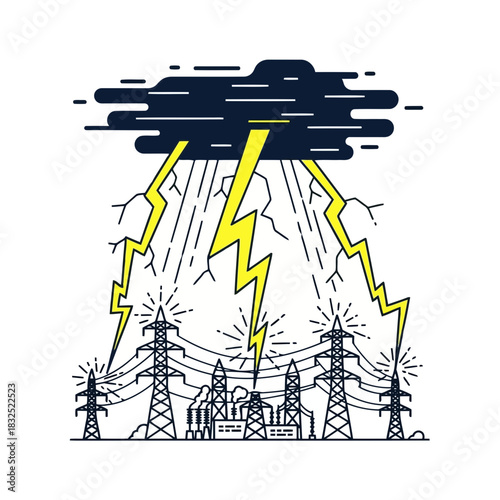 Dynamic electrical storm illustration with power lines, ideal for energy companies or technology brands needing a modern, powerful visual statement