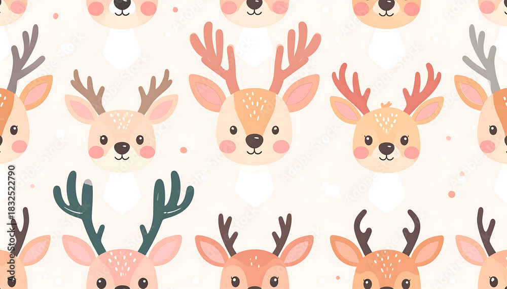 Obraz premium Festive Deer Heads Seamless Pattern Christmas & Holiday Background Design
