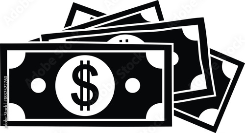 Stack of dollar bills icon, overlapping currency graphic, financial concept illustration, money bundle vector, economic theme design