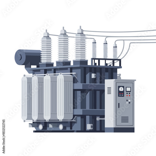 Powering the Future Modern electrical transformer illustration for energy infrastructure, grid technology and industrial solutions with scalable vector graphics