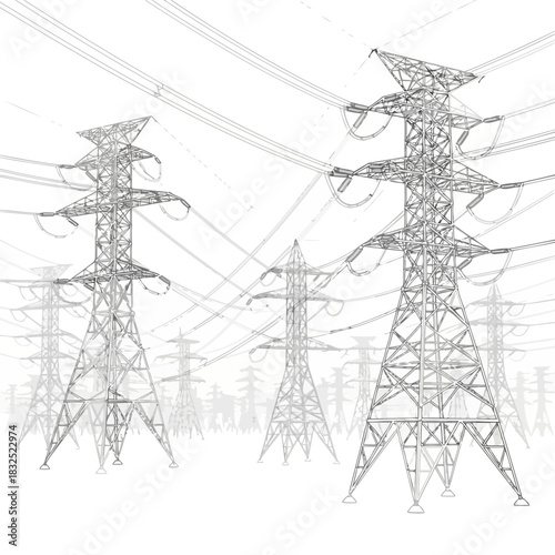 Power Transmission Towers Silhouette: Modern Energy Infrastructure for Sustainable Solutions, Clean Energy, and Industrial Progress, originally a scalable graphic