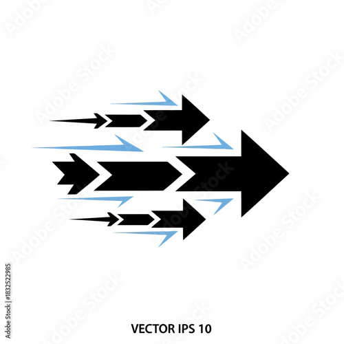 Dynamic arrow cluster moving forward with speed effect, symbolizing progress, growth, and momentum, perfect for business, tech, or marketing designs