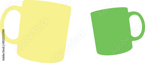 The yellow mug is larger and positioned on the left. Yellow is often associated with warmth, happiness, and energy,