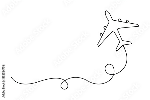 Air plane in one continuous line art drawing. Outline air plane vector illustration, air plane line art style