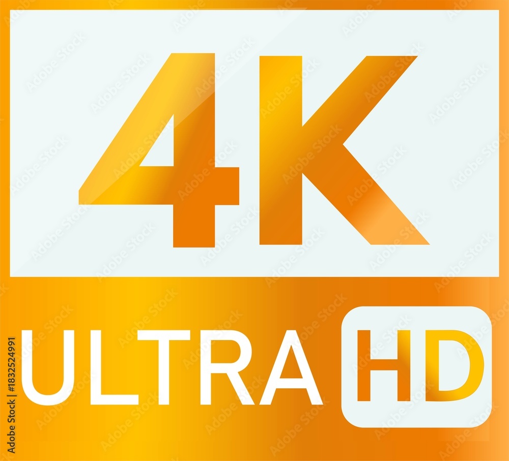 Obraz premium Golden 4k ultra hd logo and text for high resolution digital video and display technology concept, isolated on white background