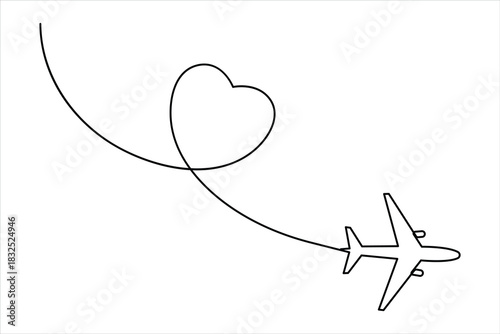 Air plane in one continuous line art drawing. Outline air plane vector illustration, air plane line art style